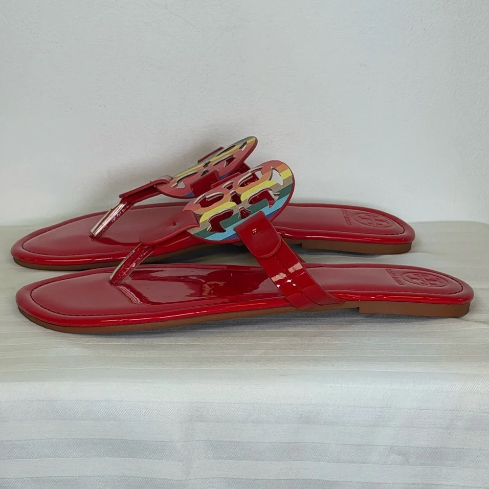 Tory Burch Iconic ‘Miller’ Thong Sandal Vibrant Glossy Red Women’s Size 41